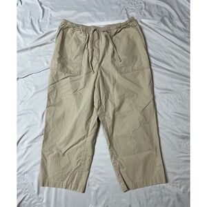 LL Bean Sunwashed Canvas Pants Classic Fit Khaki Drawstring Crop Tan Medium